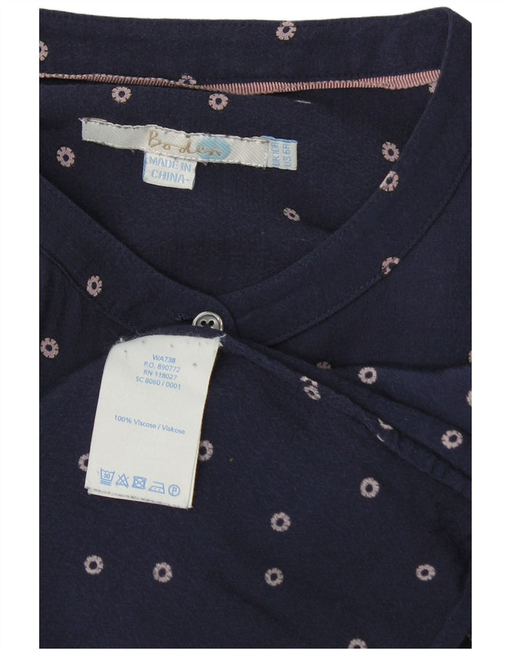 Boden Dame Skjorte Bluse UK 10 Small Navy Blue Spotted Viscose