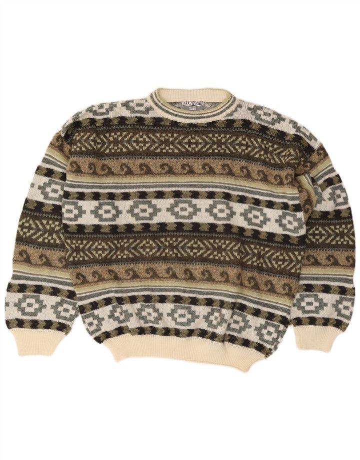 Alcatraz Herre Crew Neck Jumper Sweater Large Khaki Fair Isle Wool
