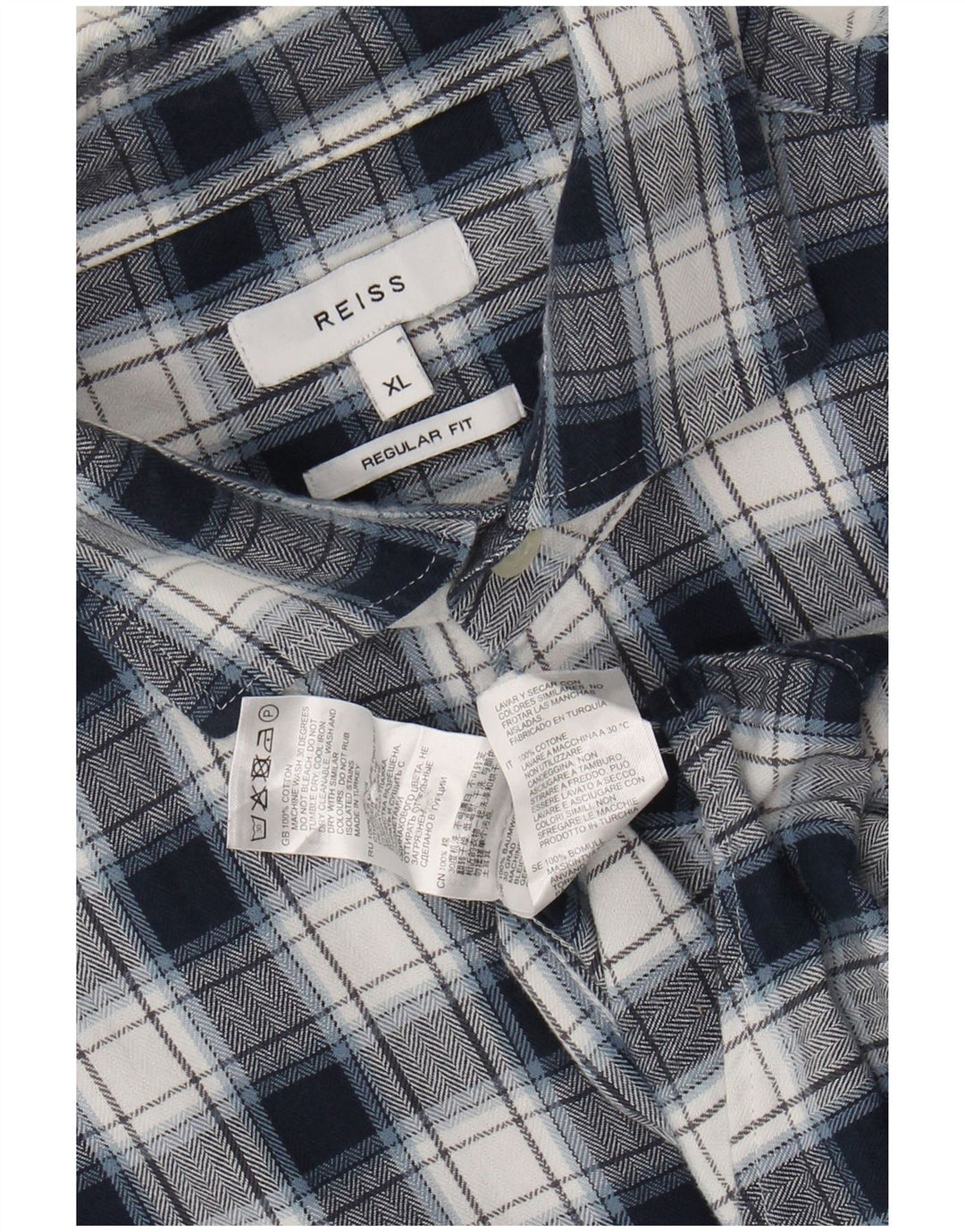 REISS Herre Regular Fit Flannel Shirt XL Marineblå ternet bomuld