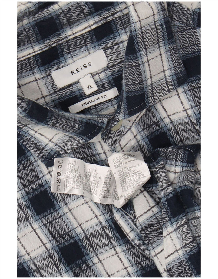 REISS Herre Regular Fit Flannel Shirt XL Marineblå ternet bomuld