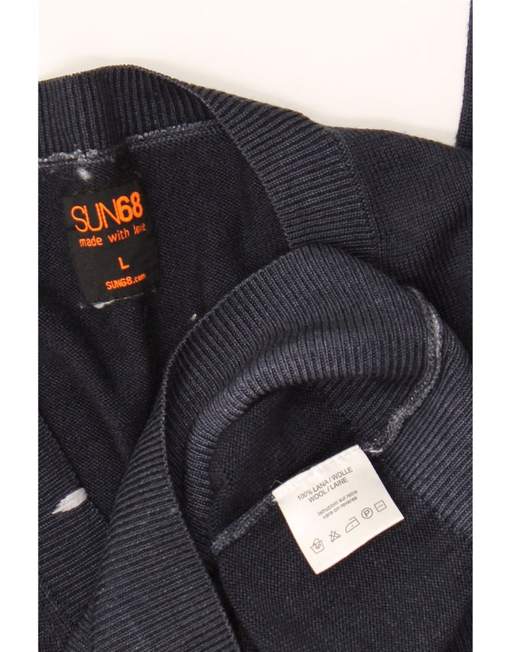 Sun68 Dame V-hals sweater UK 16 Stor marineblå uld