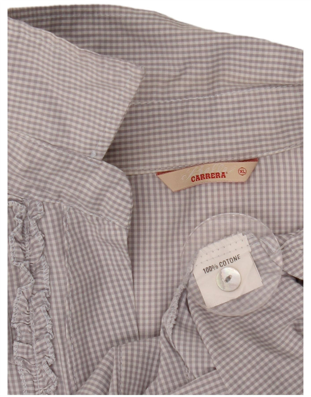 Carrera Womens Longline Flæse Front Shirt Bluse UK 18 XL Grå Gingham