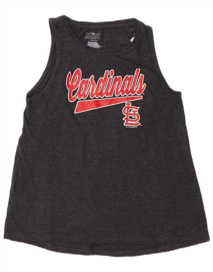 ÆGTE MERCHANDISE Dame Grafisk Vest Top UK 12 Medium Grå