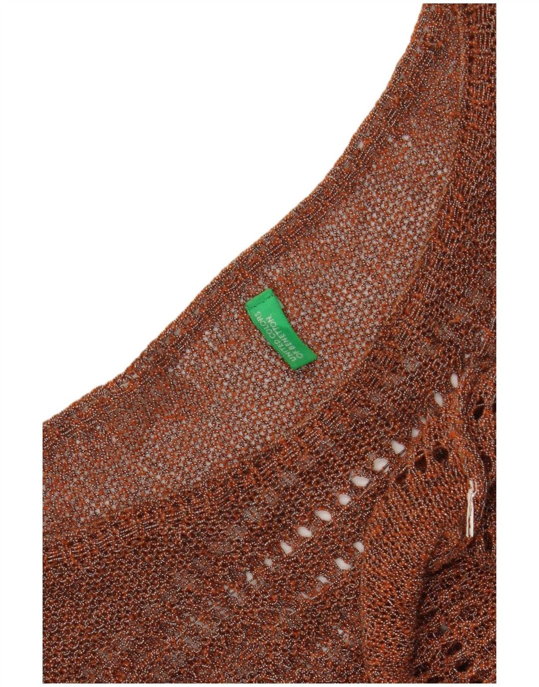 Benetton Womens Crop Knit Bluse Top UK 12 Medium Brown