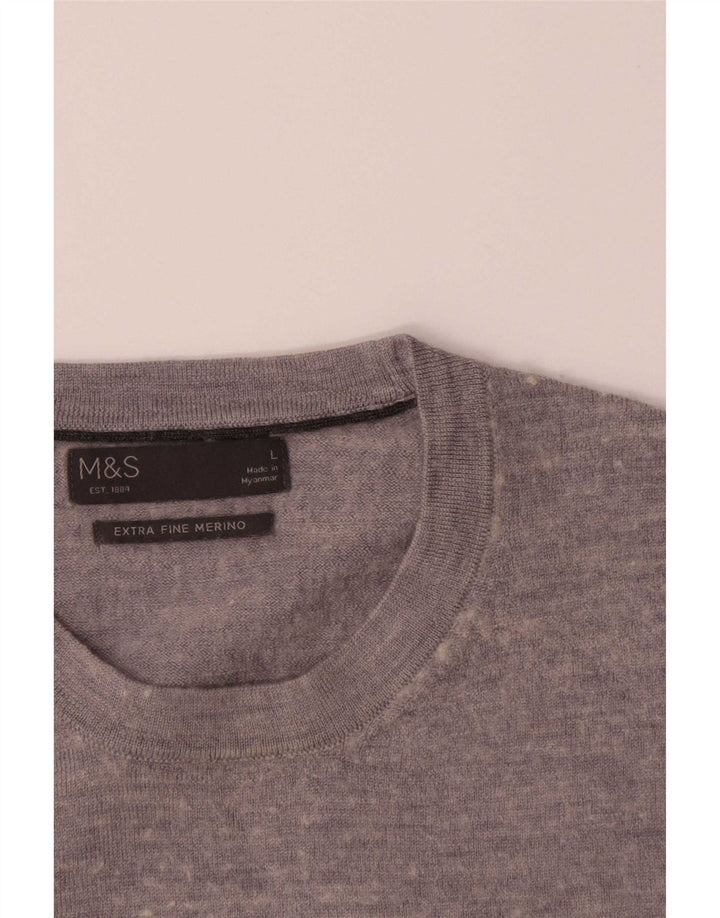 Marks & Spencer Herre sweater med rund hals, stor grå merinould