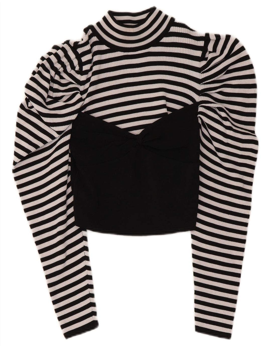 Zara Womens Crop Top Langærmet UK 12 Medium Sort Stribet Viscose