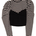 Zara Womens Crop Top Langærmet UK 12 Medium Sort Stribet Viscose