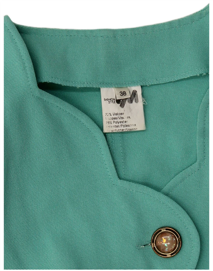 VINTAGE Dame 5-knaps blazerjakke EU 38 Medium turkis viskose