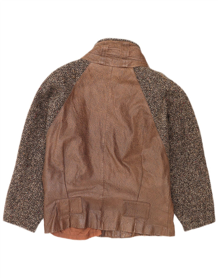 Vintage Kvinders Bomber Læder UK 16 Large Brown Colourblock Læder