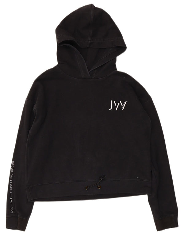 Jack Wills Dame Grafisk Oversized Hoodie Jumper UK 10 Small Black Bomuld