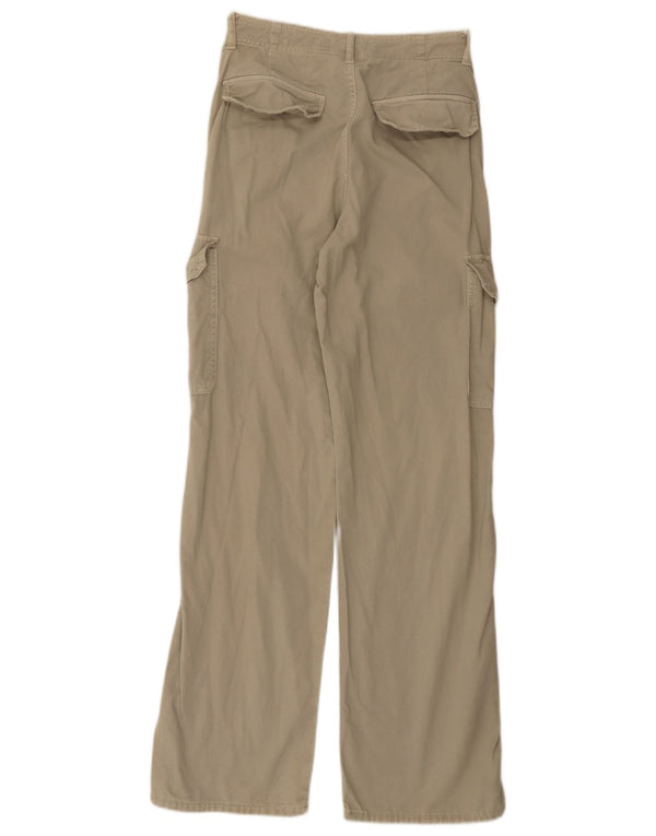 Zara Dame Højtalje Loose Fit Cargo Bukser EU 34 2XS W24 L32 Khaki