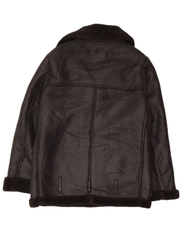 Zara Dame Oversized Sherpa Jacket UK 6 XS Sort Polyester