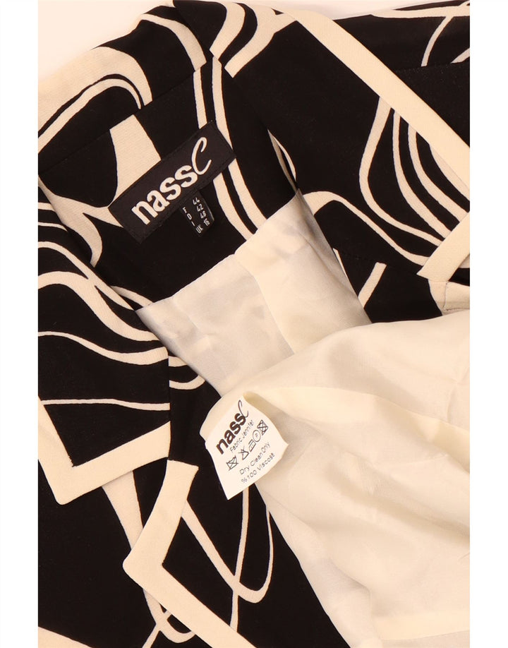 Vintage kvinders abstrakt mønster 1 knap blazerjakke UK 16 Large Black