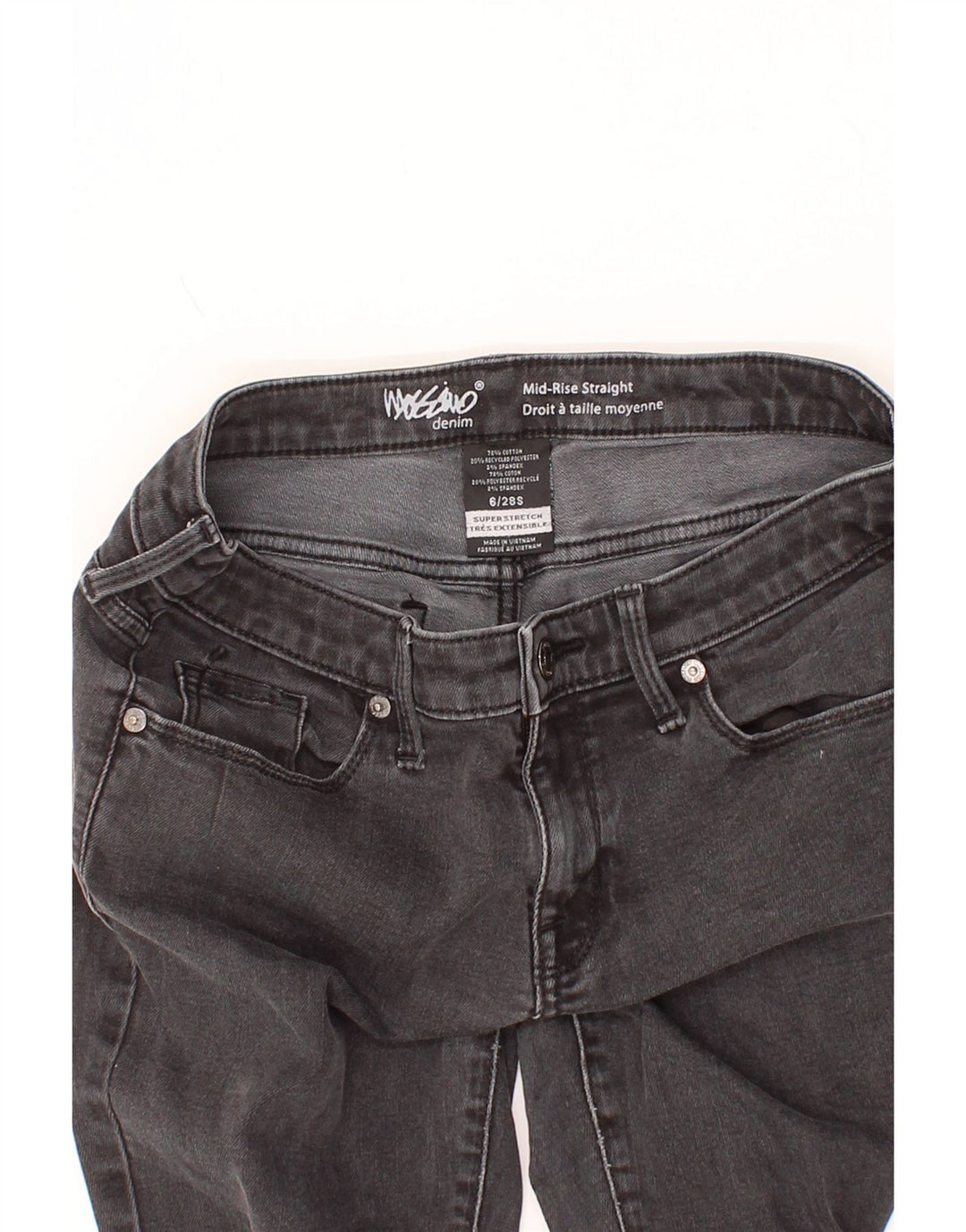 MOSSIMO Womens Stretch Mid Rise Straight Jeans US 6 Medium W28 L28 Grey Vintage Mossimo and Second-Hand Mossimo from Messina Hembry 