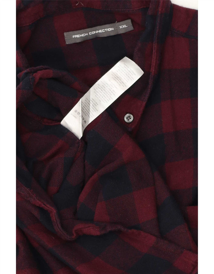 French Connection Herre flannelskjorte 2XL Burgundy Gingham Cotton