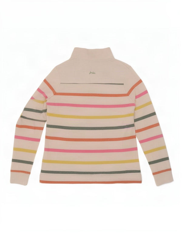 Joules Dame Button Neck Sweatshirt Jumper UK 10 Small White Striped