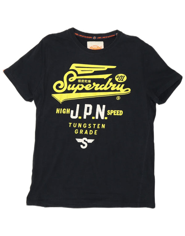 SUPERDRY Herre grafisk T-shirt Top Medium Navyblå Bomuld