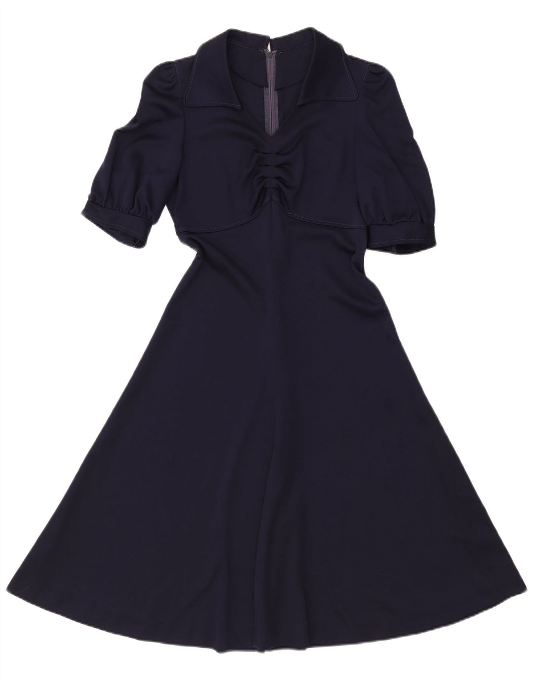 VINTAGE Dame A-Line Kjole UK 8 Small Navy Blue Polyester
