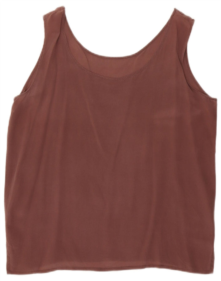Vintage Dame Ærmeløs Vest Top UK 16 Stor Brun