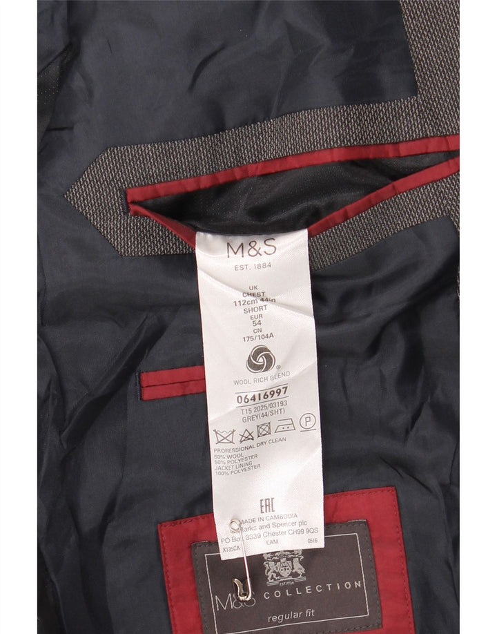 Marks & Spencer Herre Short 2 Button Blazer Jacket UK 44 XL Grå Uld