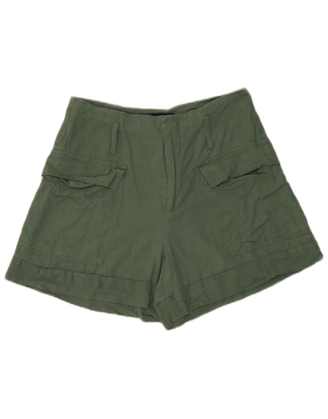 Zara Cargo Shorts til kvinder Small W26 Grøn hør