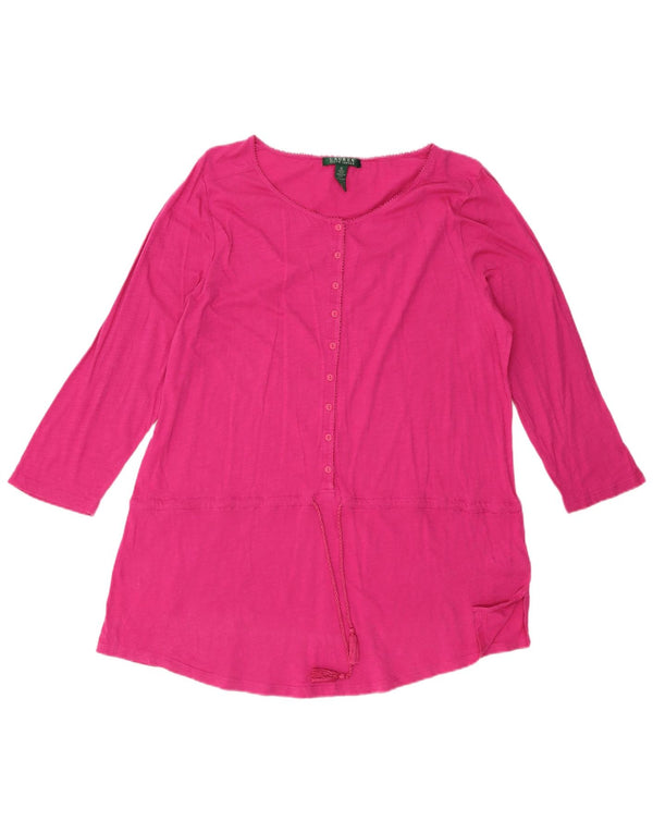 Ralph Lauren Dame Langærmet Tunika Top UK 18 XL Pink Bomuld