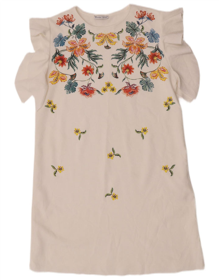 Zara Womens Shift Dress UK 14 Medium White Floral Polyester
