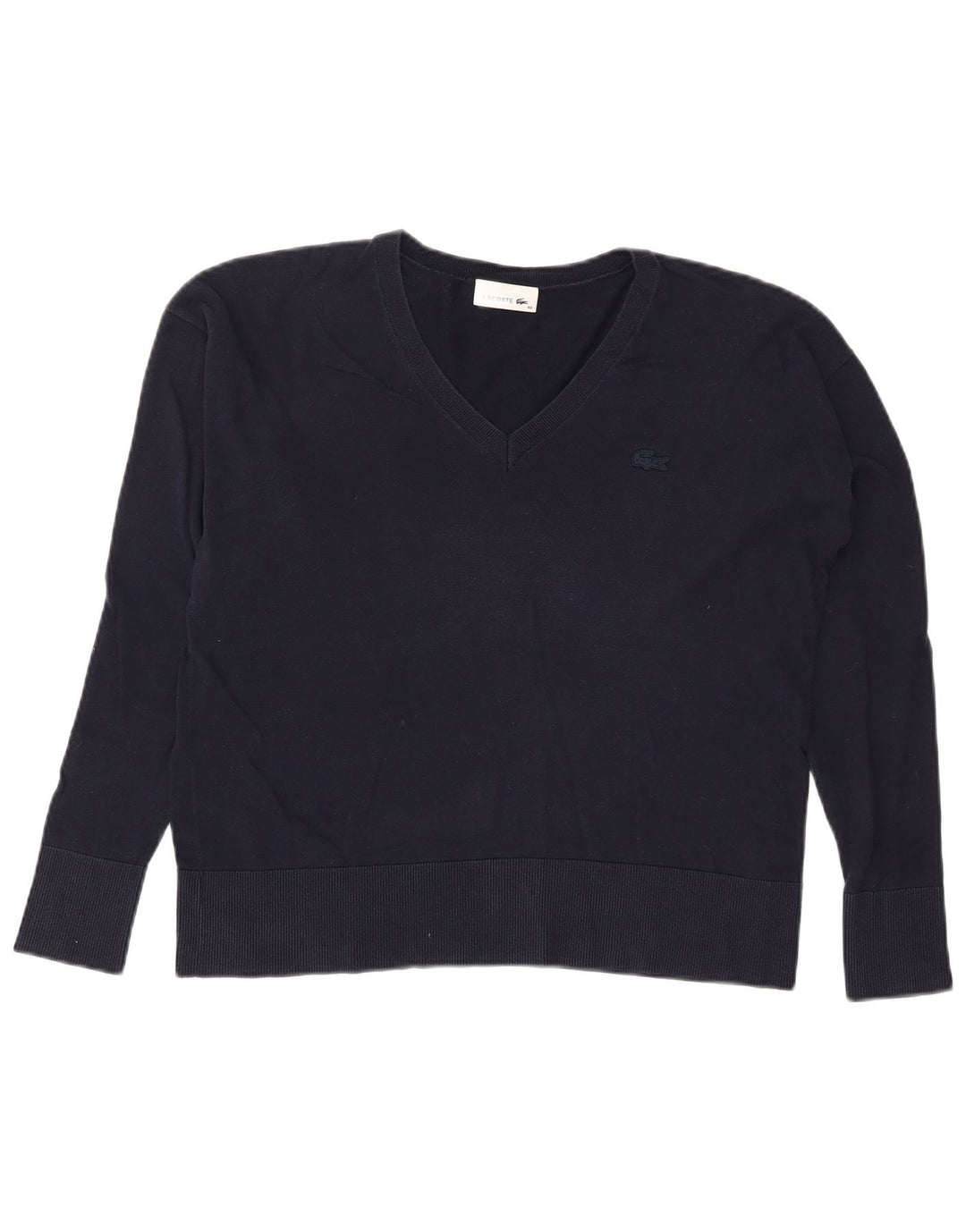 Lacoste Dame V-hals sweater Størrelse 40 Mellem marineblå bomuld