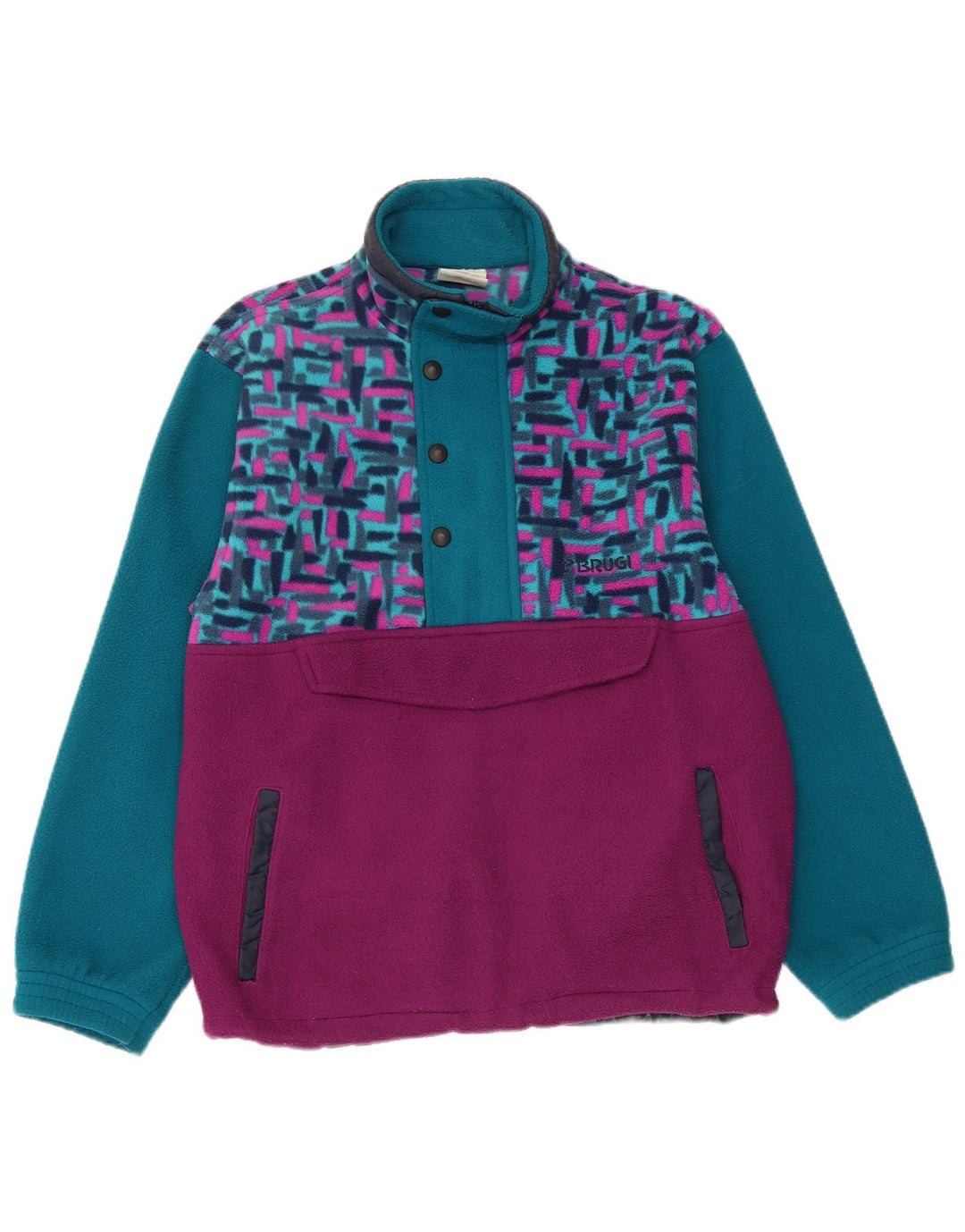 Brugi herre lynlås hals fleece jumper lille blå geometrisk polyester