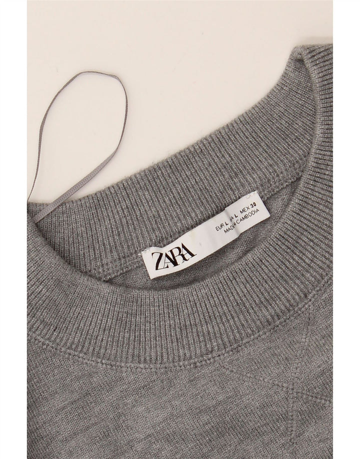 ZARA Womens Oversized Crew Neck Jumper Sweater UK 16 Large Grey Viscose Vintage Zara and Second-Hand Zara from Messina Hembry 