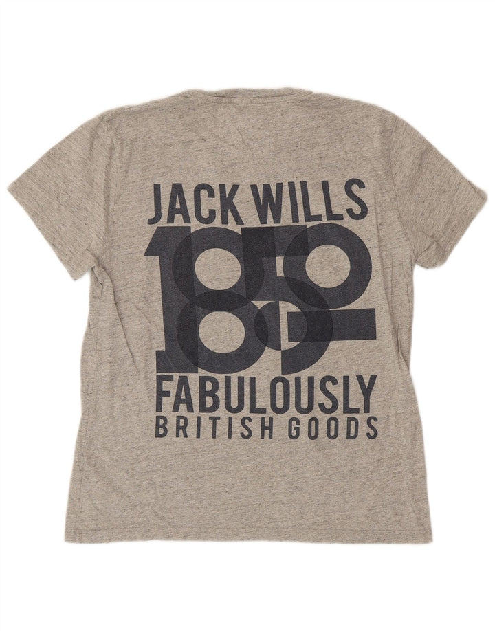 JACK WILLS Herre grafisk T-shirt top mellemgrå flækket bomuld