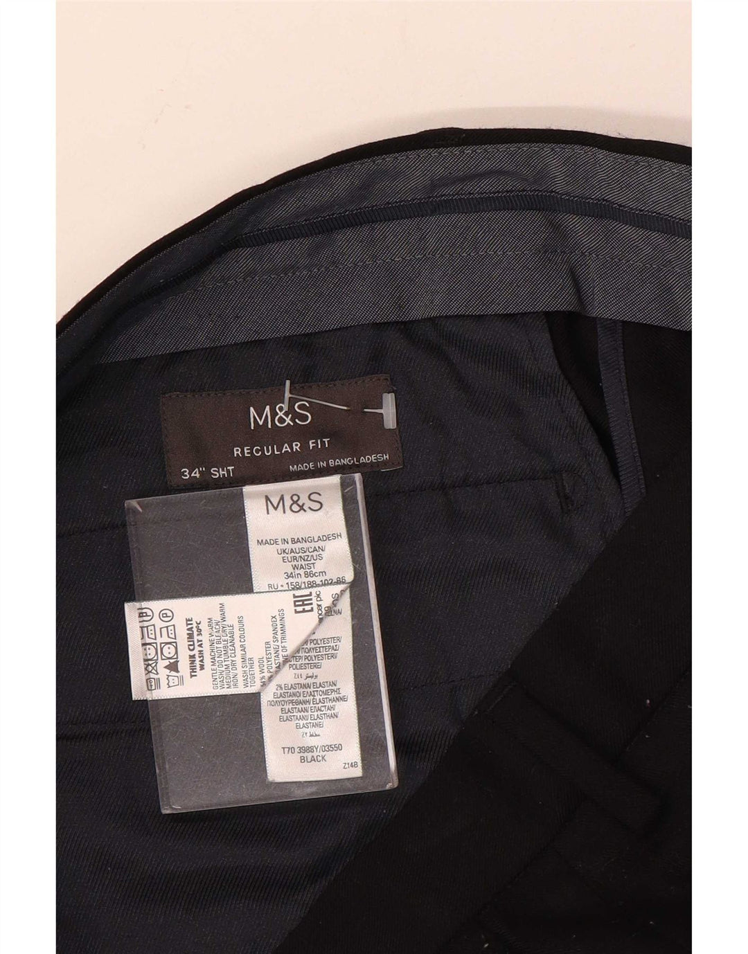 Marks & Spencer Herre Regular Fit Chinobukser W34 L29 Sort uld