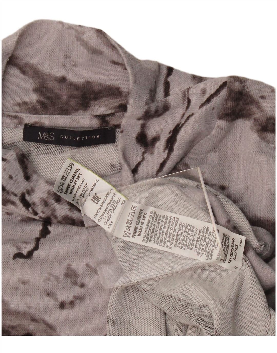 Marks & Spencer Dame Oversized Top 3/4 ærmer UK 14 Large Grey Tie Dye
