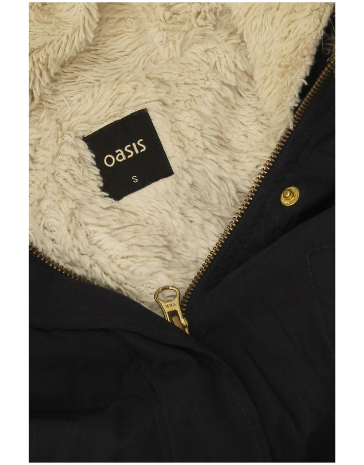 Oasis Dame Oversized Sherpa Parka Jakke med hætte UK 10 Small Navy Blue