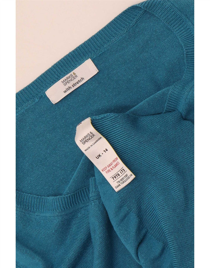 Marks & Spencer Dame V-hals sweater UK 14 Medium Turkis Viscose