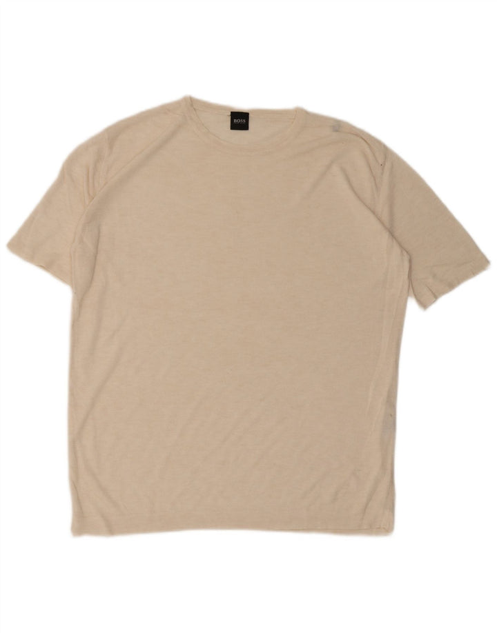HUGO BOSS Herre T-Shirt Top IT 52 Stor Beige Viscose