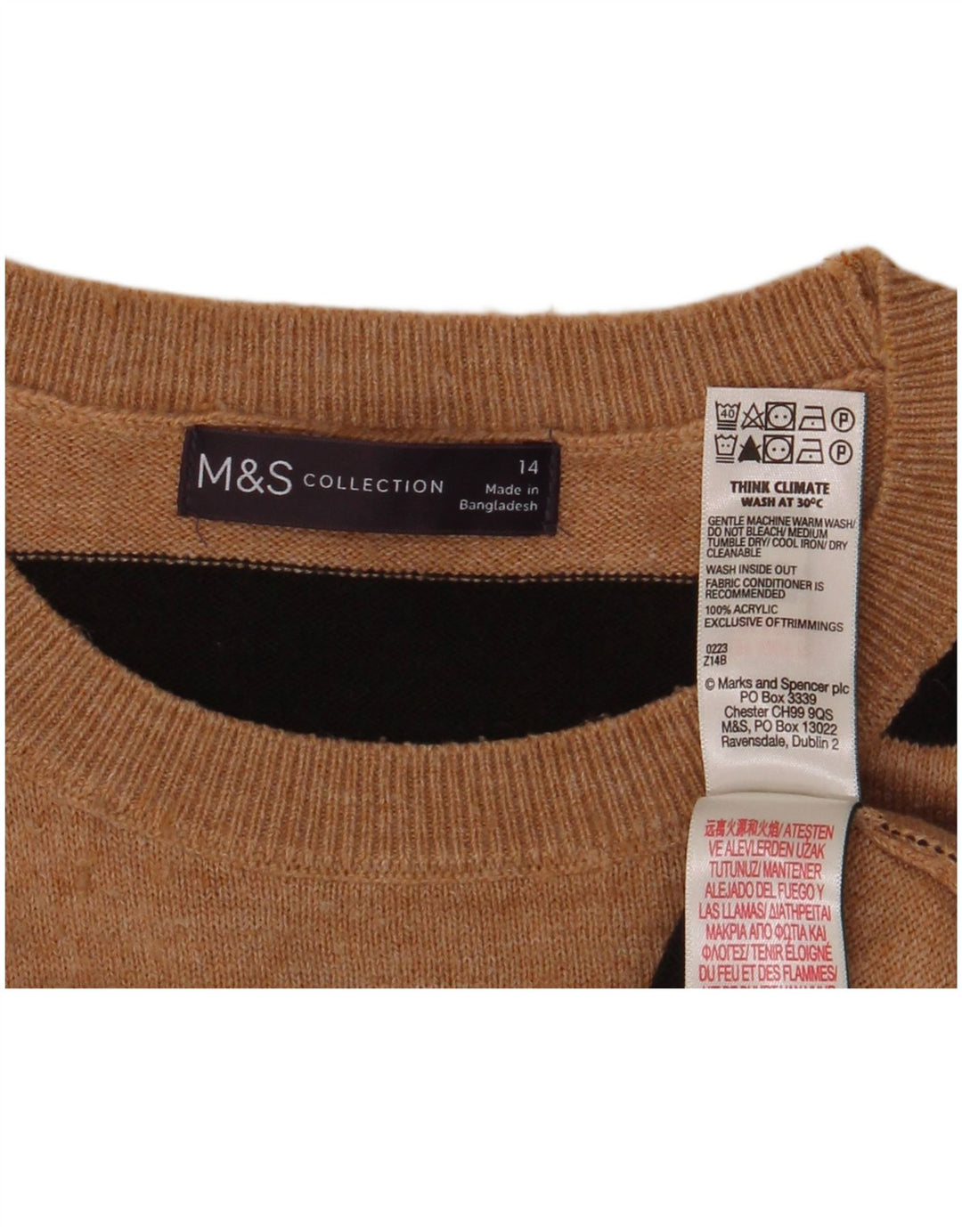 Marks & Spencer Dametrøjetrøje med rund hals DK 14 Mellem brun stribet
