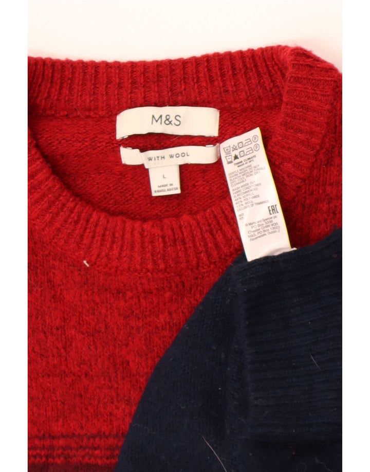 Marks & Spencer Herre sweater med rund hals, stor bordeaux stribet