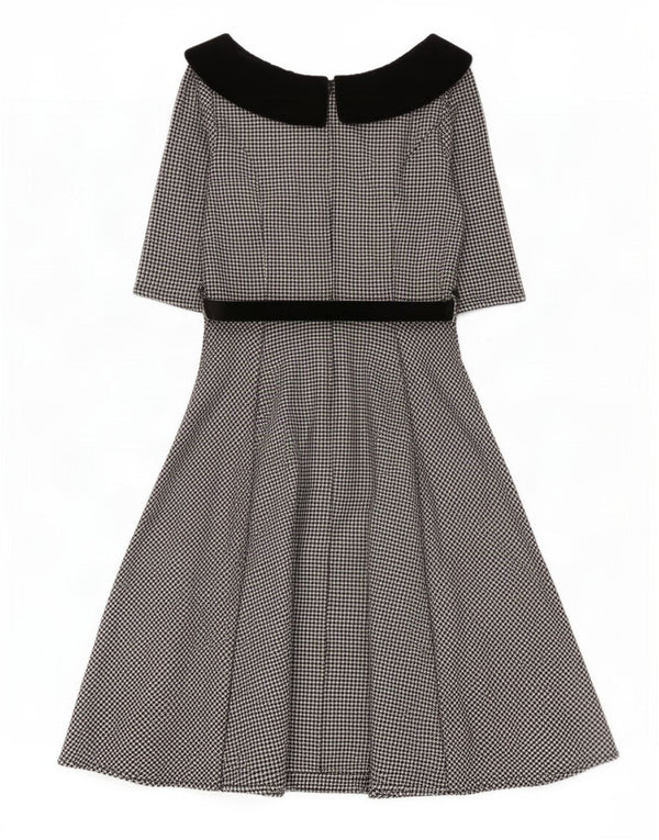 HELL BUNNY Dame 3/4-ærmet A-line kjole UK 12 Medium Black Houndstooth