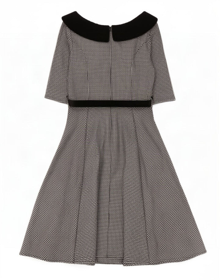 HELL BUNNY Dame 3/4-ærmet A-line kjole UK 12 Medium Black Houndstooth