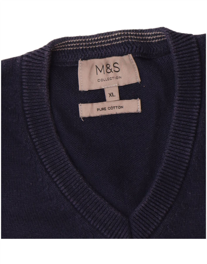 Marks & Spencer Herre V-hals sweater XL marineblå bomuld