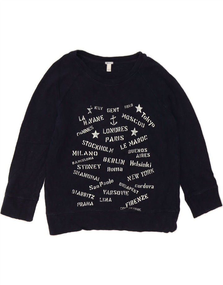 J. CREW Dame Oversized Grafisk Sweatshirt Jumper UK 10 Small Navy Blue