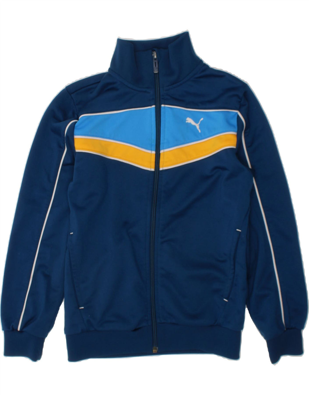 PUMA Boys Tracksuit Top Jacket 7-8 Years Small  Blue Colourblock Polyester Vintage Puma and Second-Hand Puma from Messina Hembry 