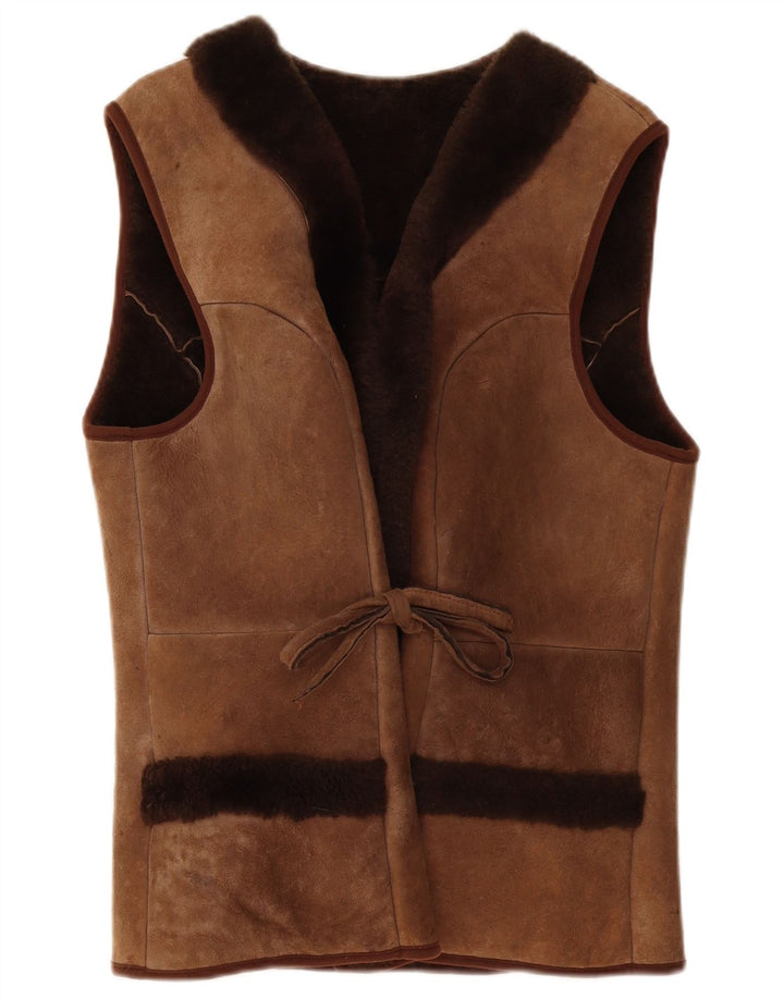Vintage Dame Shearling Gilet UK 10 Small Brown