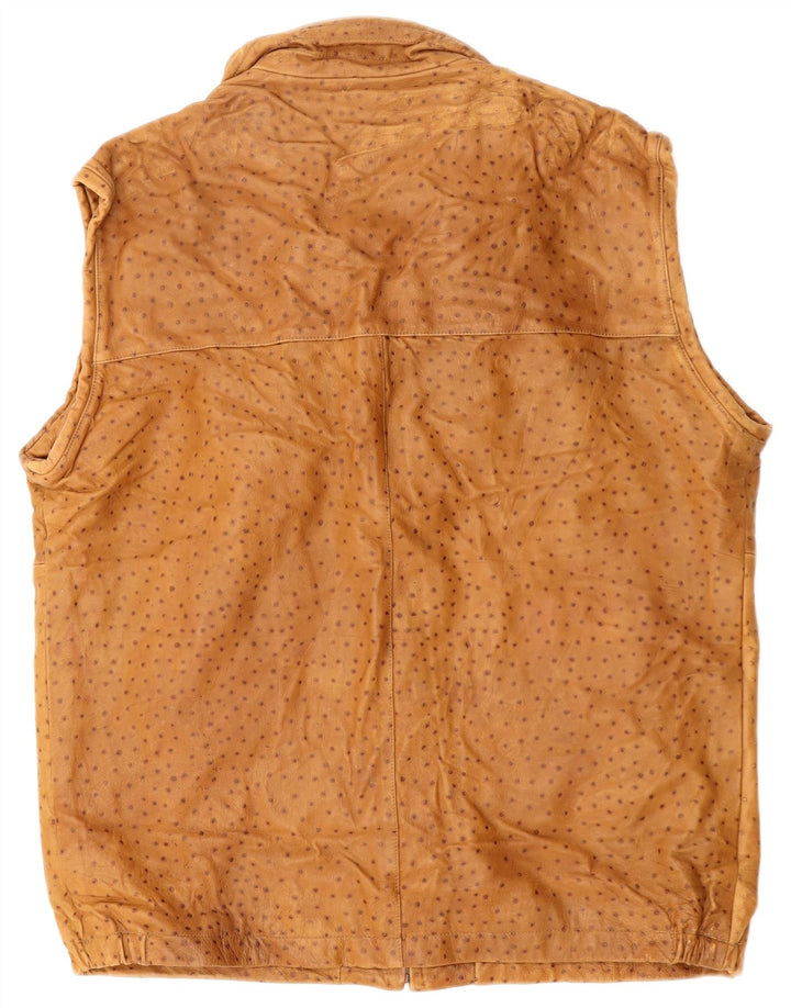 VINTAGE Herre Læder Gilet IT 56 3XL Brun Plettet