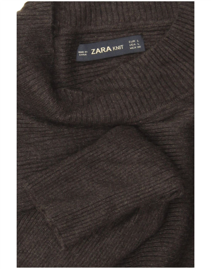 Zara Womens Batwing Crop Turtle Neck Jumper Sweater UK 16 Large Grey