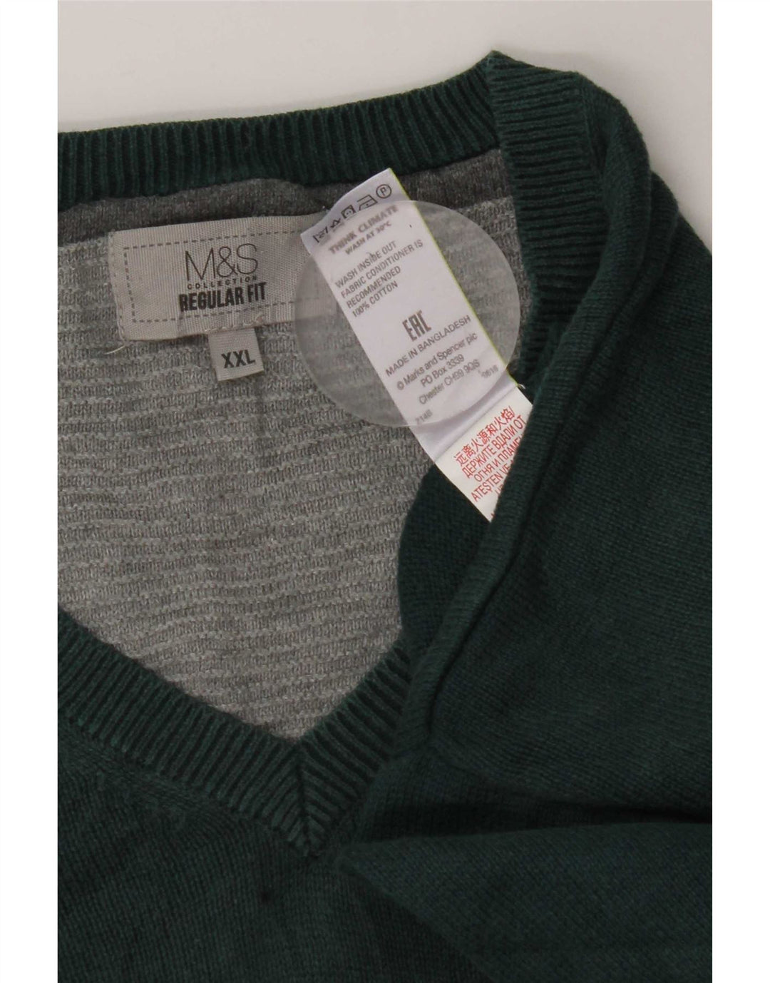 Marks & Spencer Herre Regular Fit V-hals sweater 2XL Grøn bomuld
