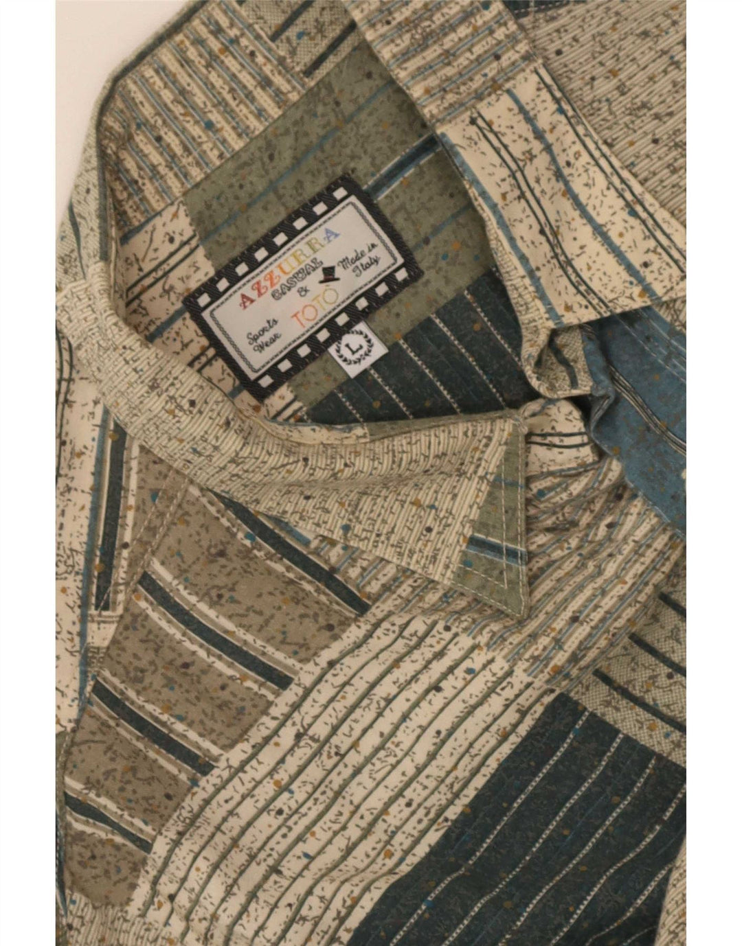 Azzurra Herreskjorte Stor Grøn Patchwork Bomuld