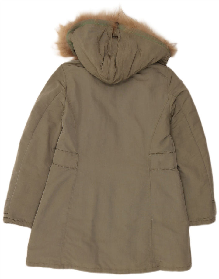 Marella Dame Hætte Oversized Polstret Frakke UK 8 Small Khaki Polyamid