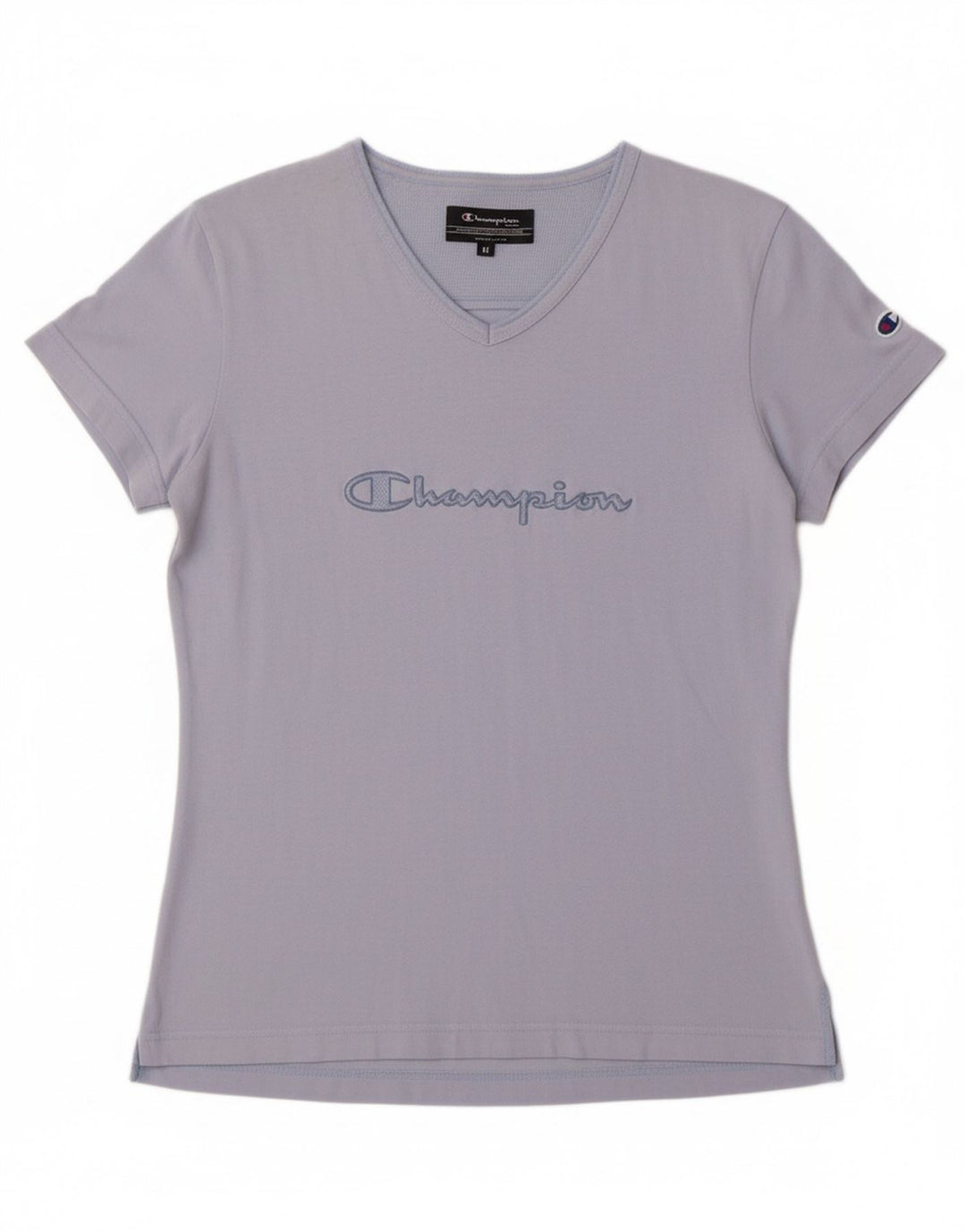 CHAMPION Womens Graphic T-Shirt Top UK 12 Medium Blue Cotton